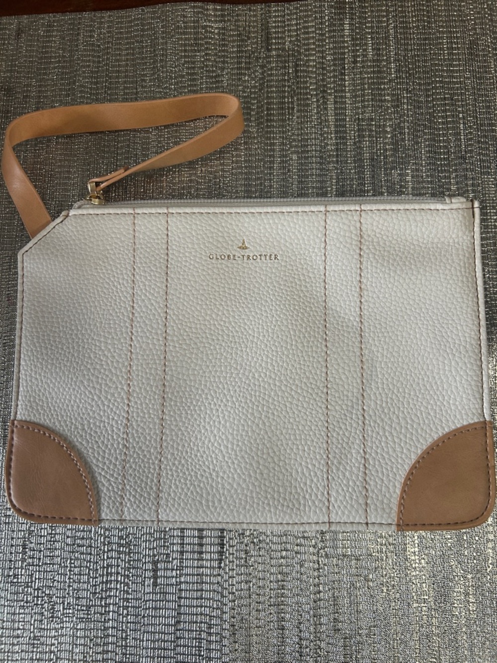 Globe-Trotter White and Tan Leather Wristlet Clutch